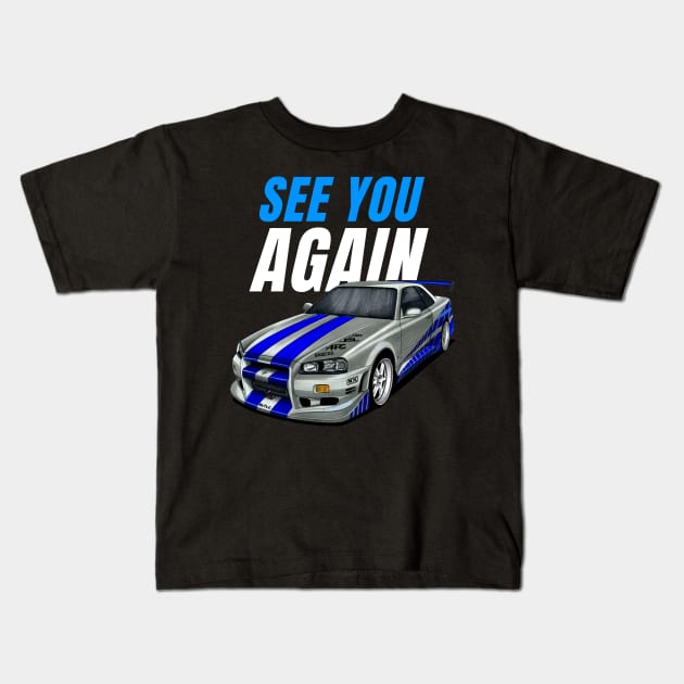 See you again { Paul walker's Skyline GTR } Kids T-Shirt by MOTOSHIFT